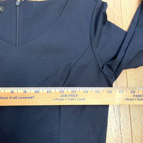 Talbots Dress Womens US 2 Blue V Neck Sheath Bell Sleeve Flounce Ponte Stretch - Picture 5 of 10